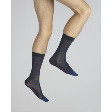 Chaussettes Berthe aux Grands pieds Rayées Anthracite Bleu BABAY4-3