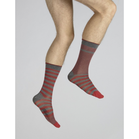 Chaussettes Berthe aux Grands pieds Rayées Gris Rouge BABAY4-2