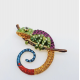 Broche en strass coloré en forme de lézard caméléon